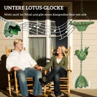 Outsunny 3-delige Metalen Regenketting 123cm met Kolibries, Bloemschalen en Lotusklok, Groen(m-5)
