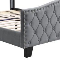 Upholstered 4ft6 Double Bed with Built-in Bedside Storage, Sturdy Storage Bed with Colourful LED Light Strip, 210L x 140.5W x 124H cm, Grey(m-10)