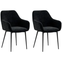 HOMCOM Set 2 Sedie per Sala da Pranzo Moderne con Braccioli, Seduta Imbottita e Gambe in Acciaio, 54x57x80cm, Nero(m-1)