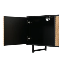Modern 180cm TV Stand with Diagonal Fluted Doors, Industrial-Style Lowboard for up to 80-Inch TVs, 180L x 40W x 50H cm, Black+Wood(m-7)