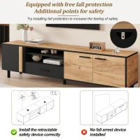 Modern 180cm TV Stand with Ample Concealed Storage, Low-Profile Entertainment Centre for TVs up to 80 Inches, 180L x 32.5W x 50H cm, Black+Wood(m-4)