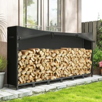 Outsunny Suport pentru Lemne de Foc din Metal cu Prelată Impermeabilă, Capacitate 0.8m³, Cadru Reglabil, 235 x 31 x 116 cm, Negru(m-10)