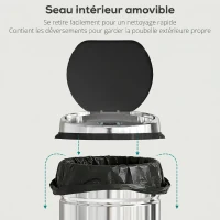 HOMCOM Poubelle à capteur de mouvement ouverture automatique 1 bac de 42 L en acier inoxydable noir et argent(m-5)