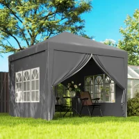 Outsunny Tonnelle tente de réception barnum pop-up pliant 3 x 3 m 4 parois amovibles + sac de transport gris(m-2)