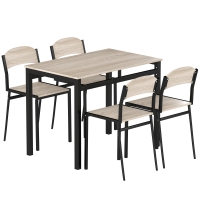 HOMCOM Ensemble table à manger 5 pièces avec 4 chaises lateau MDF coloris bois de chêne châssis métal noir