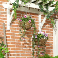 HOMCOM Set of 2 Artificial Silk Azalea Flowers, Hanging Planters with Basket, Faux Plants for Home Indoor Outdoor Decor, Pink and White(m-10)