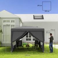Outsunny Tonnelle tente de réception barnum pop-up pliant 3 x 3 m 4 parois amovibles + sac de transport gris(m-3)