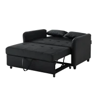 2-Seater Pull-Out Sofa Bed with 3-Level Adjustable Backrest, Space-Saving Convertible Bed with Metal Structure, 121L x 83W x 82H cm, Black(m-13)