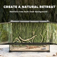PawHut Reptile Glass Terrarium with Stone Background, Front Ventilation, Escape-Proof Knob Lock, 50 x 30 x 35 cm, Black(m-5)