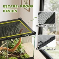 PawHut Reptile Glass Terrarium with Stone Background, Front Ventilation, Escape-Proof Knob Lock, 50 x 30 x 35 cm, Black(m-6)