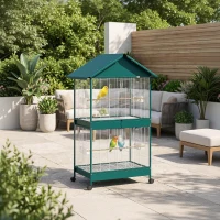 PawHut Cage à oiseaux sur roulettes avec séparateur amovible, 4 mangeoires et 2 perchoirs, 2 plateaux coulissants, 94x70x158cm(m-11)