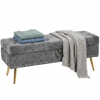 HOMCOM Storage Ottoman, Chenille Upholstered Ottoman Storage Box with Padded Seat, Metal Legs, 114 x 41 x 45 cm, Grey(m-13)