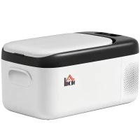 HOMCOM Geleira Elétrica de Compressor Portátil 15L para Carro -20℃ a 20℃ 12 / 24V CC e 100-240V CA 56,8x33x26,2 cm Branco(m-11)
