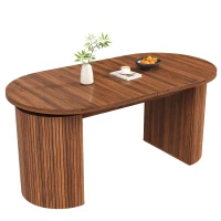 Extendable Dining Table with Vertically Grooved Legs, Space-Saving Dinner Table with Storage Compartment, 160L x 80W x 76H cm, Walnut(m-11)