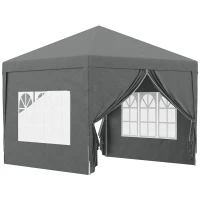 Outsunny Tonnelle tente de réception barnum pop-up pliant 3 x 3 m 4 parois amovibles + sac de transport gris(m-1)