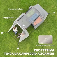 Outsunny Tenda da Campeggio 4-5 Persone con Copertura Oscurante, Impermeabile con Borsa di Trasporto, Kaki(m-4)