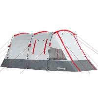 Outsunny Tente de camping familiale 3 personnes, tente tunnel imperméable, portes + fenêtres, 5,1 x 2,4 x 1,8 cm, gris clair(m-18)