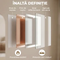 HOMCOM Oglindă de Perete Dreptunghiulară cu Cârlige, din Sticlă și MDF, 50x70 cm, Alb(m-6)