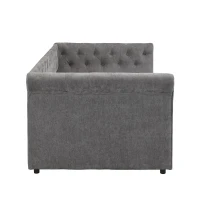 Upholstered Single Daybed Sofa Bed with Sturdy Slatted Base, Convertible Bed-to-Sofa with Padded Velvet Headboard, 221L x 98.5W x 71.5H cm, Grey(m-11)