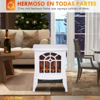 HOMCOM Chimenea Decorativa 1000 W/2000 W con Temperatura Ajustable LED Llamas para 15-20 ㎡ 36,5x24x46 cm Blanco(m-8)