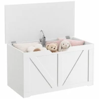 HOMCOM Aufbewahrungsbank mit klappbarem Deckel und Sicherheits-Schanieren, 80 x 40 x 45 cm, Weiß(m-8)