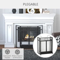HOMCOM Salvachispas Plegable Pantalla Protectora de Chimenea de 3 Paneles con Doble Puerta y Pies 120x11,5x79 cm Negro(m-4)