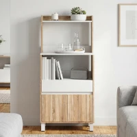 HOMCOM Móvel para Micro-ondas Aparador de Cozinha com Gaveta 2 Portas com Fecho Suave Carvalho(m-4)
