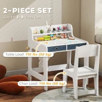 AIYAPLAY Set Scrivania e Sedia per Bambini con Ripiano, Portabicchieri, Cassetti, Ragazzi in Legno per Cameretta(m-6)