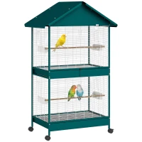 PawHut Cage à oiseaux sur roulettes avec séparateur amovible, 4 mangeoires et 2 perchoirs, 2 plateaux coulissants, 94x70x158cm(m-18)