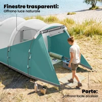 Outsunny Tenda da Campeggio 3 Posti Impermeabile a Tunnel con Borsa di Trasporto, 460x260x190 cm, Verde(m-7)