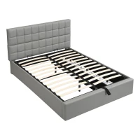 Elegant Upholstered Bed with Hydraulic Lift, Sturdy Storage Bed with 3 Storage Drawers, 202L x 148W x 100H cm, Grey(m-2)