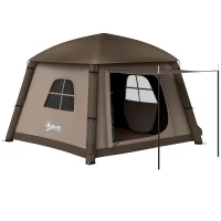 Outsunny Blow Up Tent w/ Hand Pump, Inflatable Camping Tent, Easy Setup 1/2 Person Waterproof Khaki(m-1)