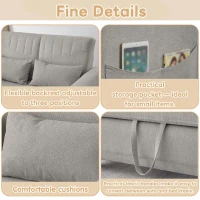 Two-Seater Pull-Out Sofa Bed with Three-Level Adjustable Backrest, Stylish Futon Couches with High-Density Foam, 112L x 169W x 59H cm, Light Gray(m-8)