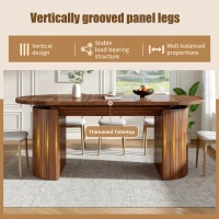 Extendable Dining Table with Vertically Grooved Legs, Space-Saving Dinner Table with Storage Compartment, 160L x 80W x 76H cm, Walnut(m-6)
