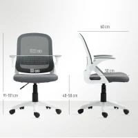 HOMCOM Atmungsaktiver Mesh-Bürostuhl, Ergonomischer Drehstuhl mit klappbaren Armlehnen und Lendenwirbelstütze, Grau(m-3)