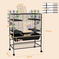 PawHut Hamsterkäfig mit Röhren, Laufrad, Häuschen, Wasserspender, Ablagefläche, Schwarz(m-3)