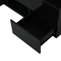 Lift-Top Coffee Table with App-Controlled RGB LED Lights, High-Gloss Center Table with Hidden Compartment, 100L x 45W x 43H cm, Black(m-13)