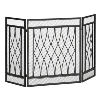 HOMCOM Pantalla Protectora de Chimenea Plegable de 3 Paneles con Bisagras y Estructura de Metal Decorativa 126x3x80 cm Negro(m-11)