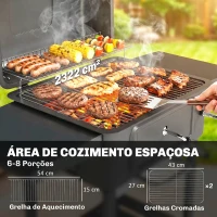 Outsunny Grelhador de Carvão com Bandeja e Ventilação Ajustável Prateleiras Laterais Rodas Termómetro Tampa e Porta 112x63x101,5 cm Preto(m-4)
