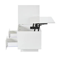 Lift-Top Coffee Table with App-Controlled RGB LED Lights, High-Gloss Center Table with Hidden Compartment, 100L x 45W x 43H cm, White(m-15)