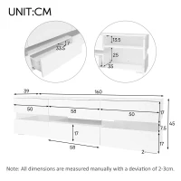 High-Gloss LED TV Cabinet with App-Controlled LED Lighting, Modern TV Stand with 2 Open Shelves, 160L x 38W x 50.5H cm, White(m-3)
