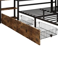 Classic Double Bed with Two Underbed Drawers, Sturdy Storage Bed with Built‑In Bedside Storage, 200L x 136.5W x 85H cm, Rustic Brown(m-12)