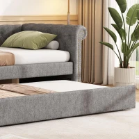 Upholstered Single Daybed Sofa Bed with Sturdy Slatted Base, Convertible Bed-to-Sofa with Padded Velvet Headboard, 221L x 98.5W x 71.5H cm, Grey(m-9)