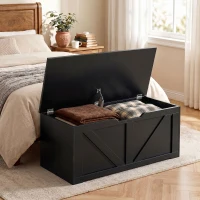 HOMCOM 100L Home Storage Box, with Safety Hinge - Black Wood-Effect(m-2)