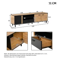Modern 180cm TV Stand with Ample Concealed Storage, Low-Profile Entertainment Centre for TVs up to 80 Inches, 180L x 32.5W x 50H cm, Black+Wood(m-3)