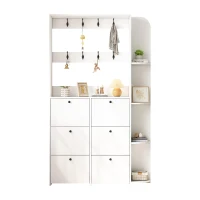 Coat Rack and Shoe Storage Cabinet with Shoe Cubbies, Space-Saving Hallway Storage Unit with Hinged Doors, 120L x 24W x 200H cm, White(m-2)