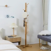 HOMCOM Portemanteau en bambou, portant à vêtements avec 8 patères, pour couloir, chambre, buanderie, bois naturel(m-11)