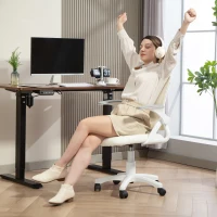 HOMCOM Atmungsaktiver Mesh-Bürostuhl, Ergonomischer Drehstuhl mit klappbaren Armlehnen und Lendenwirbelstütze, Weiß(m-9)