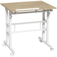 HOMCOM Birou reglabil șezut/în picioare 70 x 60 cm pe roți cu blat înclinabil, cadru metalic, maro(m-1)