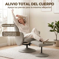 HOMCOM Sillón Relax Reclinable con Reposapiés Respaldo Alto Giratorio 360° Reposabrazos Beige Gris(m-6)